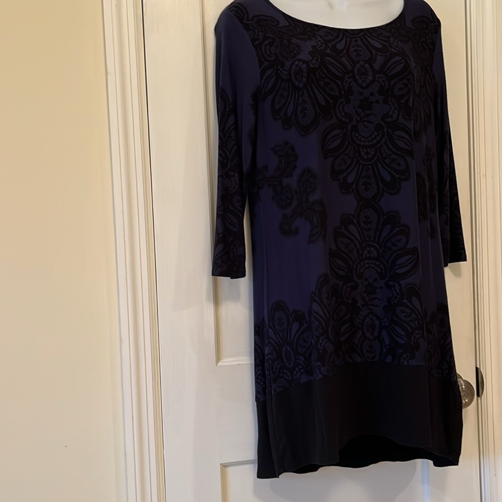 SOMA Sleep‎ Shirt Gown 3/4 Sleeve Small Black Blue Print Soft Lightweight Lounge